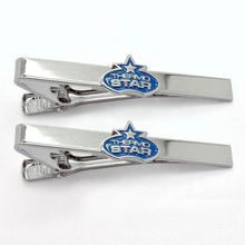 Custom made men's simple sterling silver personalized cufflink tie clip set with custom logo